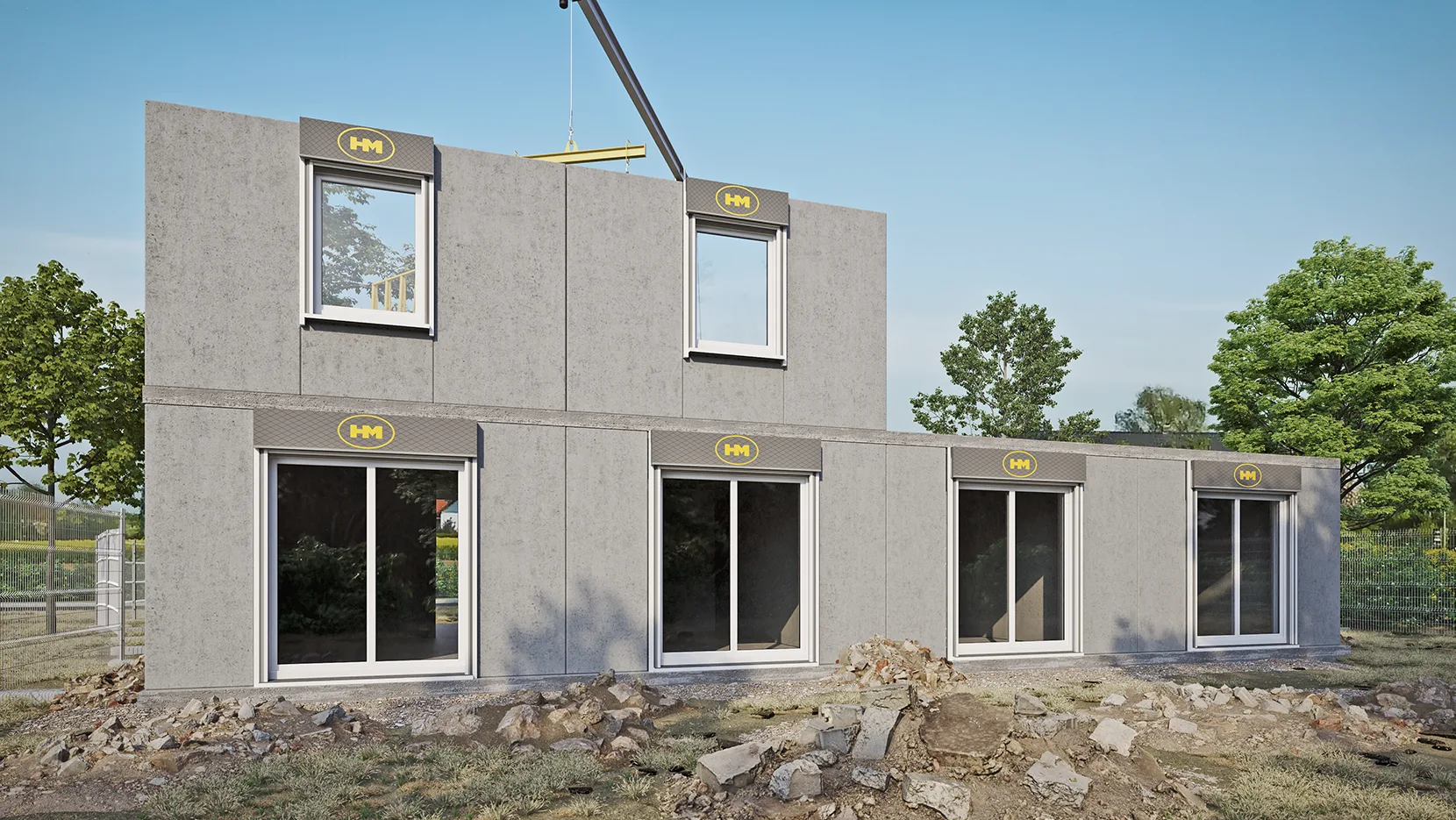 HM Modul® Fenster und Haustüren im Einbau mit Betonfertigteilen